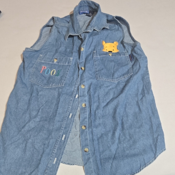 Vinatge Blue Denim Sleeveless Top with Pooh Design - Picture 1 of 4